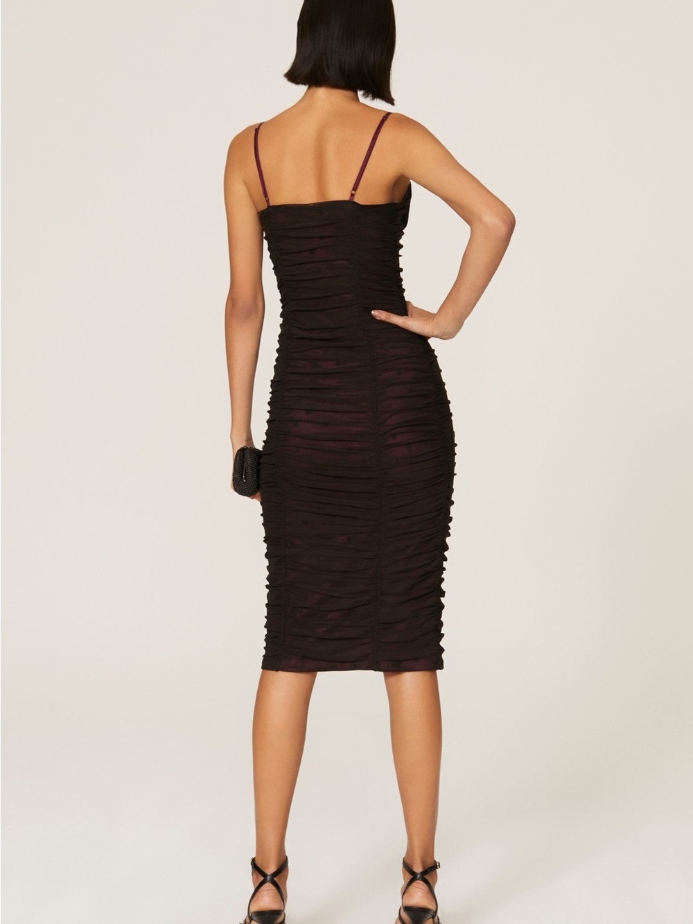 AFRM Black Ruched Spaghetti Strap Midi Dress - Picture 2 of 10